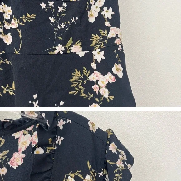 Tome NYC Lilian Navy Floral Flutter Sleeve V Neck Top Blouse - Picture 5 of 9